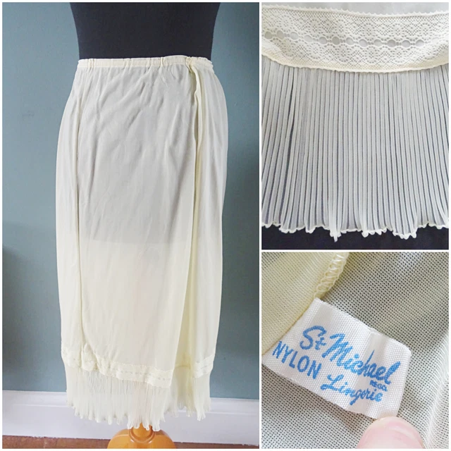 VINTAGE HALF SLIP Petticoat 1950s St Michael Yellow Nylon Lace Ladies