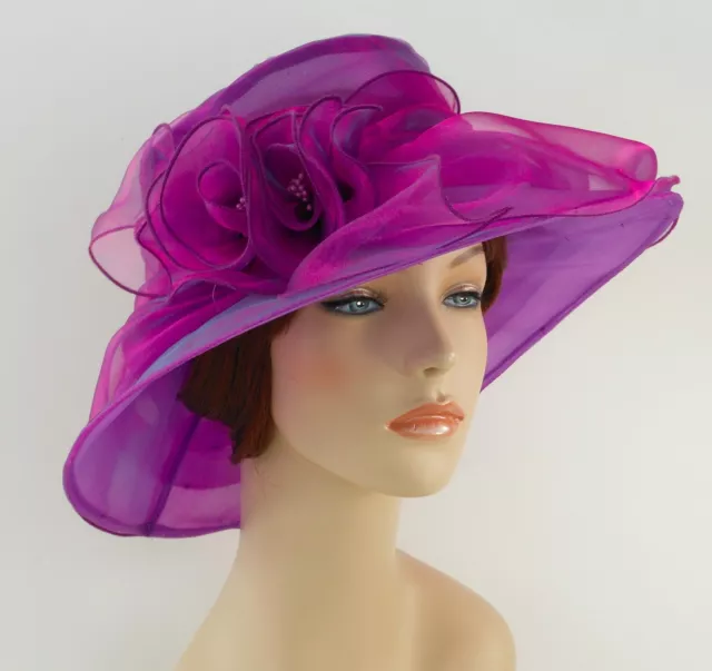 New Church Kentucky Derby Wedding  Party Organza  Dress Hat 3188 Purple