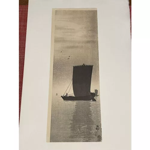 Immediate decision! Genuine woodblock print by Shoson Ohara (Koson) / Boat nauti