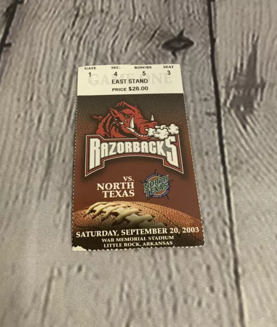2003 North Texas v Arkansas Razorbacks 9/20/2003 Football Ticket Stub