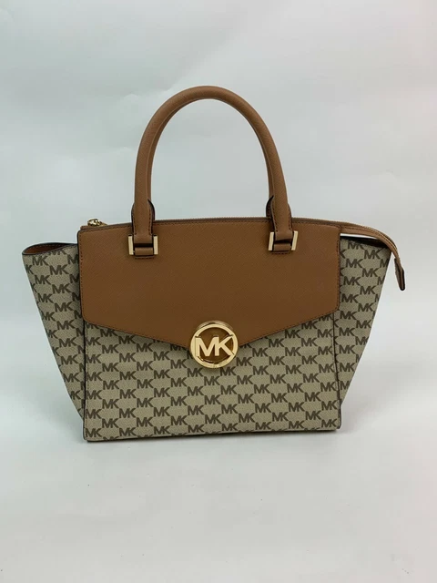 Nwt Michael Kors Hudson Nat/Acorn Large Satchel Handbag Authentic