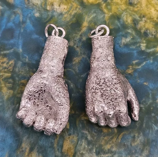 925 Solid Sterling Silver Large Hand holding pendants Pair, Couples, Matching.