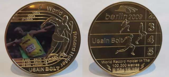 Usain Bolt Gold Coin 100m 200m World Record Holder Signed Olympics