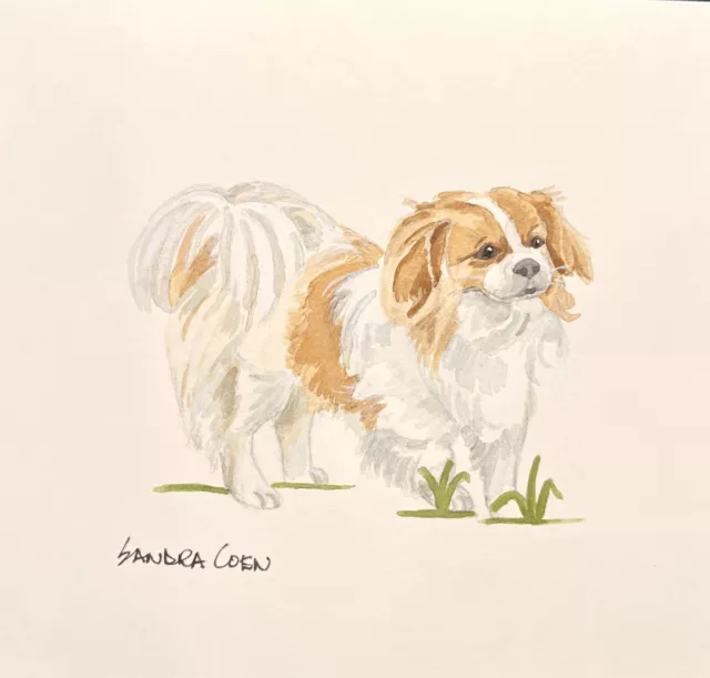 Tibetan Spaniel Original Watercolor by Sandra Coen Standing