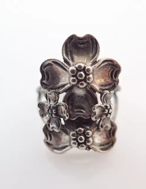 Vintage BEAU Signed Sterling Silver Dogwood Flower Adjustable Ring