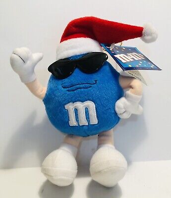2001 Blue 8” M&M Hanging Christmas Plush Santa Hat Sunglasses Mars