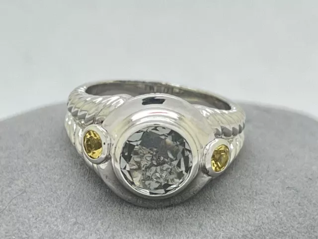 Judith Ripka Sterling Silver Smoky Quartz Lemon Quartz Ring Sz 10 12.8g