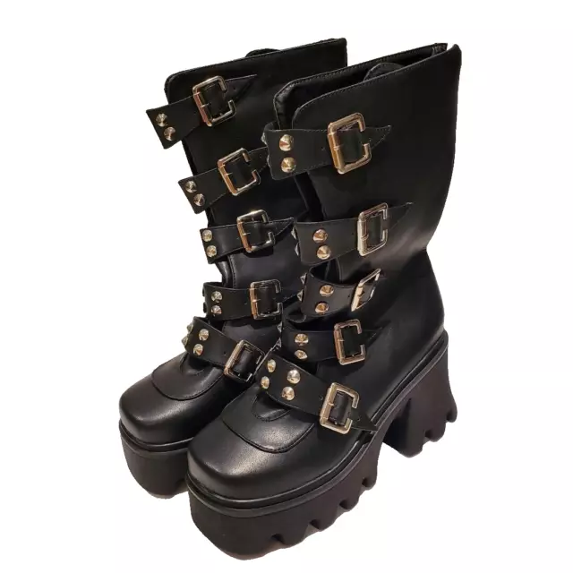 Boots Platform Punk Shoes Gothic Ankle Womens Zip Chunky Heels High Goth Autumn