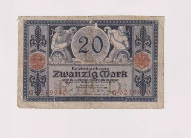 Germany, 20 Mark, 1915,BANKNOTE. G 6219980