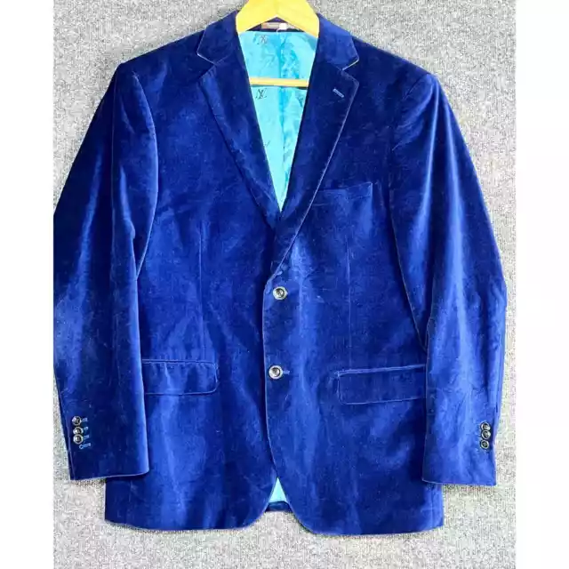 Luciano Natazzi Two Button Velvet Suit Blazer Jacket Modern Fit Blue Mens 38S