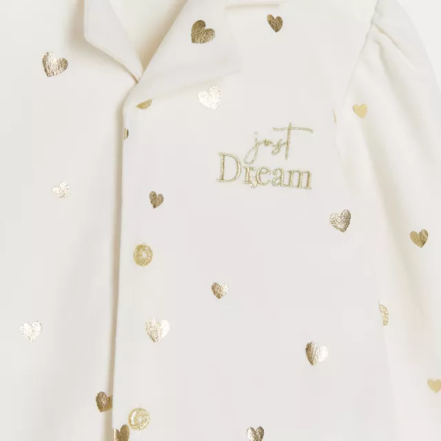 River Island Mini Girls Pyjama Set Cream Heart Print 2 Piece Outfit Sleepwear 3