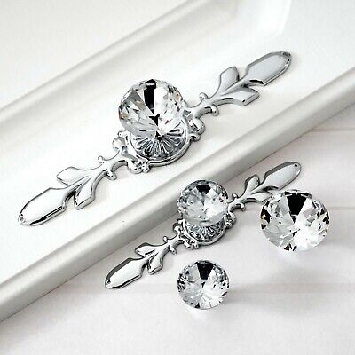Luxury Diamond Crystal Drawer Knobs Handles Glass Dresser Crystal Silver Pulls