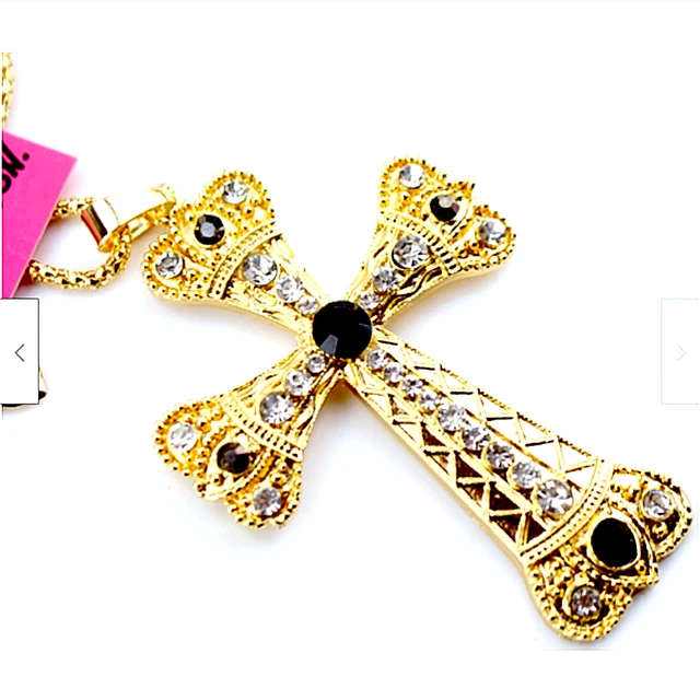 BETSEY JOHNSON Crystal and Black Rhinestone Cross Pendant Necklace