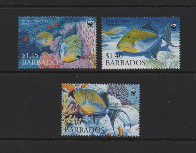 Barbados 2006 Wwf Queen Triggerfish - 3 Top Values From Set *Mnh*