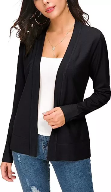 Slinky Brand Women's Open Front Cardigan Size L Collared Black