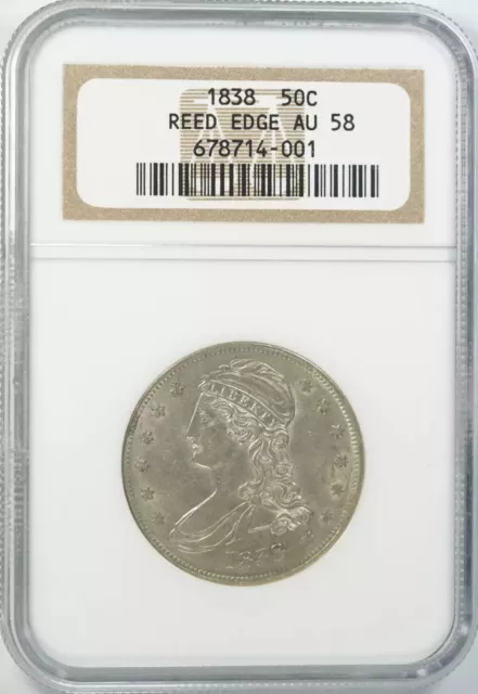1838 Capped Bust Half Dollar 50C Ngc Au 58 About Unc - Reeded Edge (001)