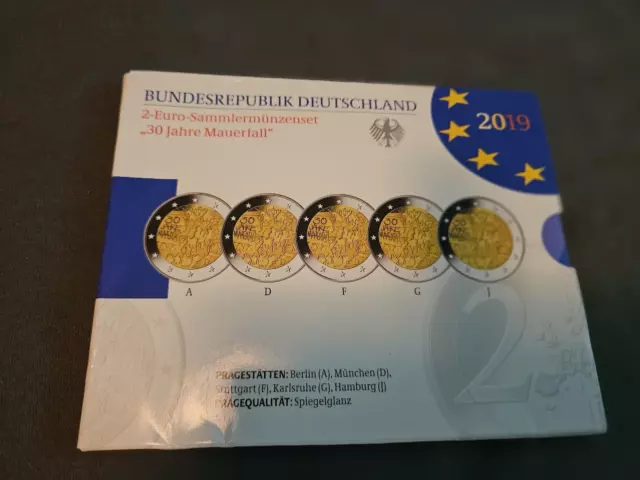 BRD 30  Jahre Mauerfall  Sammelmünzen Set  2019 5x2 Euro alle Prägestät.Spiegelg