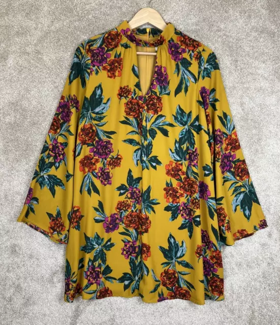 Le Kate Dress Womens Medium Yellow Floral Long Sleeve Back Zip Lined- 5626