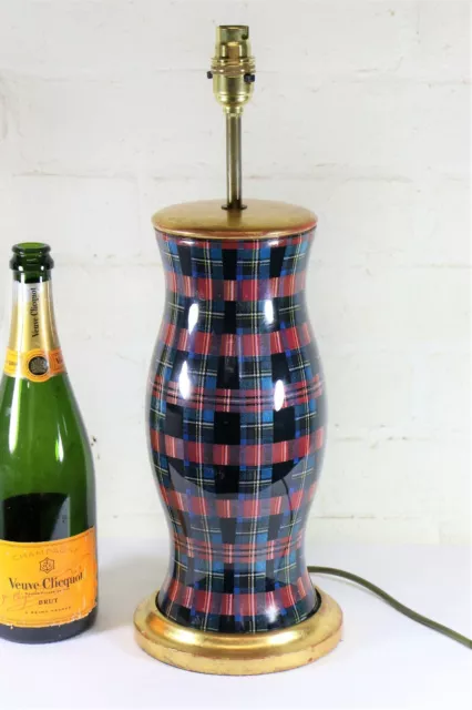 Lámpara de mesa vintage con temática tartán escocés lámpara de vidrio con reverso decorada