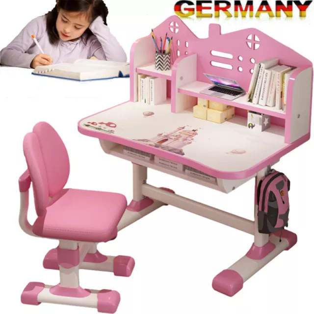 Kinder-Schreibtischstuhl-Set, höhenverstellbarer Schülertisch für Schüler, Rosa