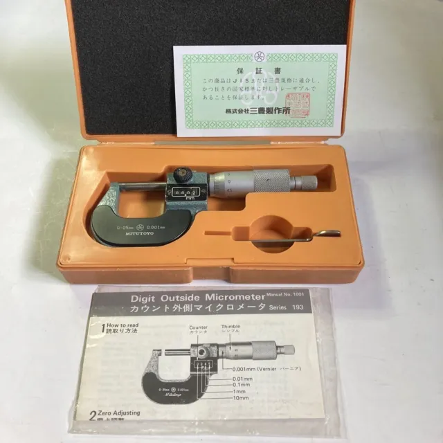Mitutoyo count outside micrometer 0-25 0.001 193-111 M820-25 Japan