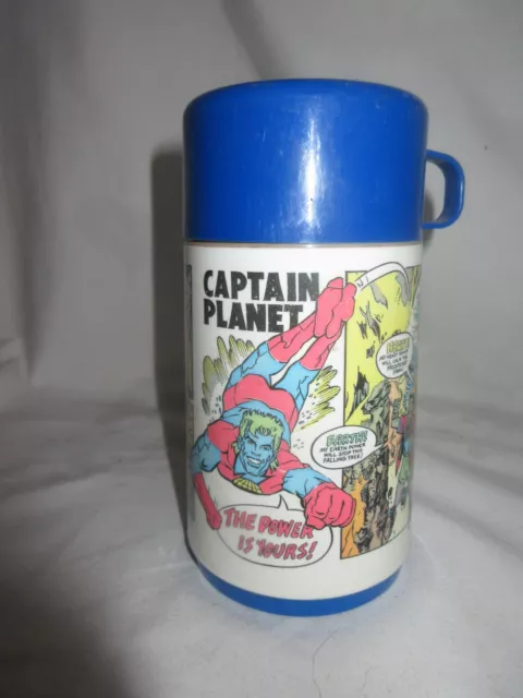 VTG 1990 Aladdin CAPTAIN PLANET Lunch Box Thermos Laser *W/ CAP & CUP!*