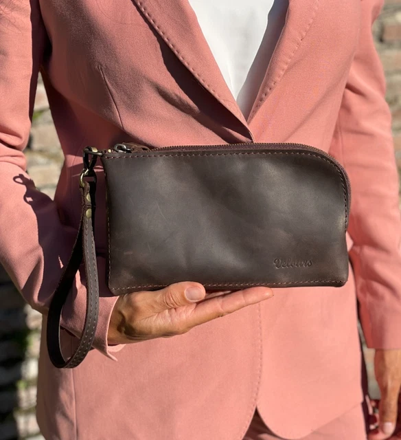 Sac à Main/pochette Cuir Lorenzeo Vintage - Couleur Bordeaux - Occasion Bon état - Fabriqué En France