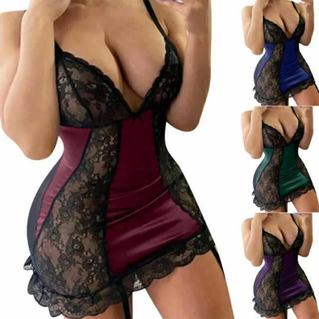 Plus Size Lady Sexy Babydoll Lace Nightdress Lingerie Dress Nightwear Sleepwear▫