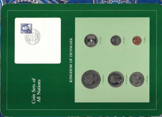 Coin Sets of All Nations Denmark w/card all 1987 UNC 1,5,10 Kroner 25,10,5 Ore