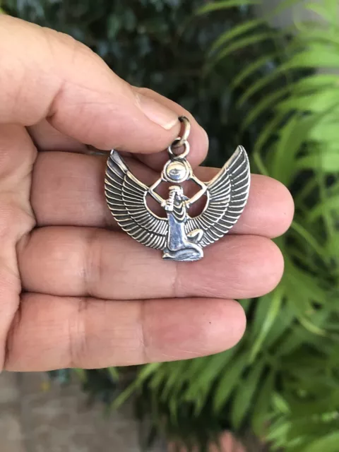 Gorgeous Hand Made EGYPTIAN Oxidized STERLING SILVER WINGED ISIS  PENDANT 3