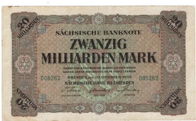 DEUTSCHLAND Sachsen Sächsische Bank Dresden 20 Milliarden vom 20.10.1923