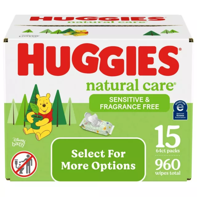 Huggies Natural Care Sensitive Baby Wipes, Unscented, 15 Pack, 960 Total Ct