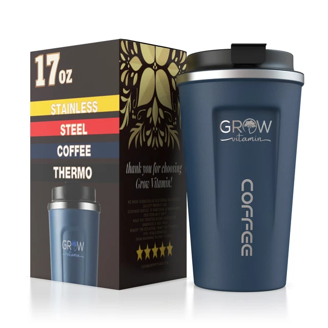 17oz Vacuum Sealed Steel Thermos Insulated Coffee Cup Travel Mug, Spill Proof