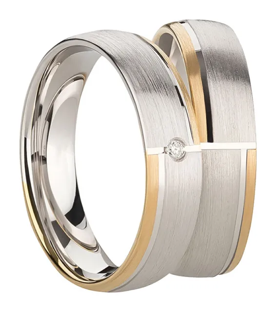 Ring Eheringe Partnerringe Verlobungsringe Silber Gold 925 mit Diamant + Gravur