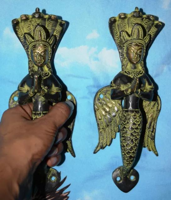 Nautical Mermaid Style Door Handle Brass Handmade Snake Tail Wing Shape Dec GM64