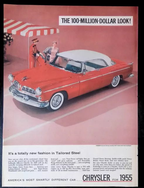 Print Ad 1955 Chrysler 100 Million Dollar Look Windsor Deluxe Nassau Blue Red