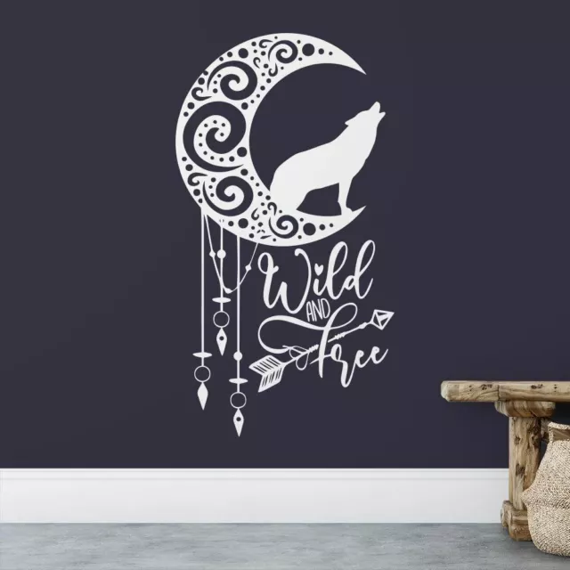 Moon Dream Catcher With Wolf Wall Sticker