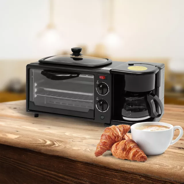 3in1 Schnellfrühstück Herd Maschine Mini Backofen & Grill mit Kaffee Maschine