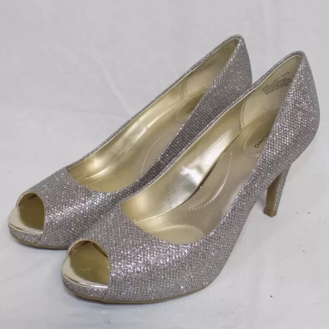 Bandolino Rainaa Silver Sparkle Glitter Bling Glam Pumps Peeptoe Heel 8M Shoes