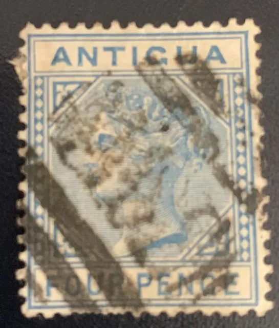 Antigua 1882 4d Blue Good Used Stamp Wmk crown CA Heavy Hinged Remains