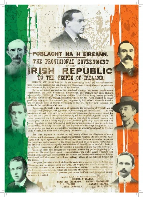 Irish Leaders and The Proclamation of the Irish Republic with Irish Flag A3 Post