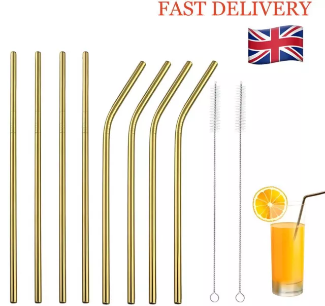 Stainless Steel Eco Reusable Metal Drinking Straws Gold, Silver, Party Christmas