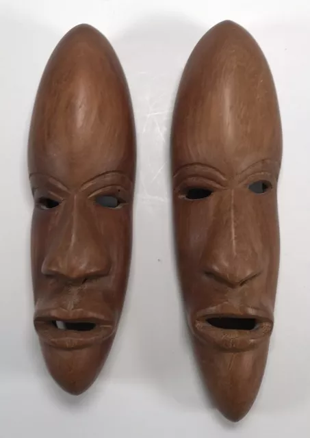 Mid Century Mod Hand Carved Signed Z Y Wooden African Tribal Masks Face Wall Art