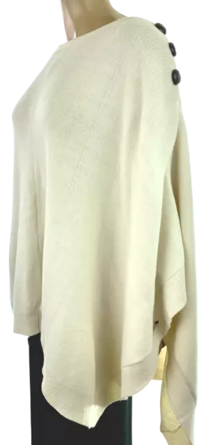 Dillards Acrylic Knit Ivory White Sweater Poncho One Size Large Brown Buttons 2