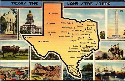 Texas The Lone Star State Map Multi View TX Unposted Vintage Postcard