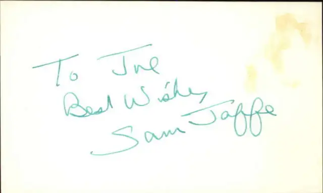 SAM JAFFE d. 1984 BEN HUR Signed 3"x5" Index Card