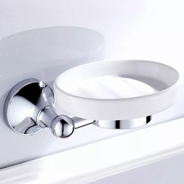 Polished Chrome Brass Bathroom Wall Mounted Ceramic Soap Dish Holder sba944