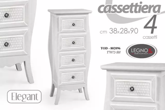 Mobile Cassettiera Elegant In Legno Shabby 4 Cassetti 38*28*90 Cm Tod-802096