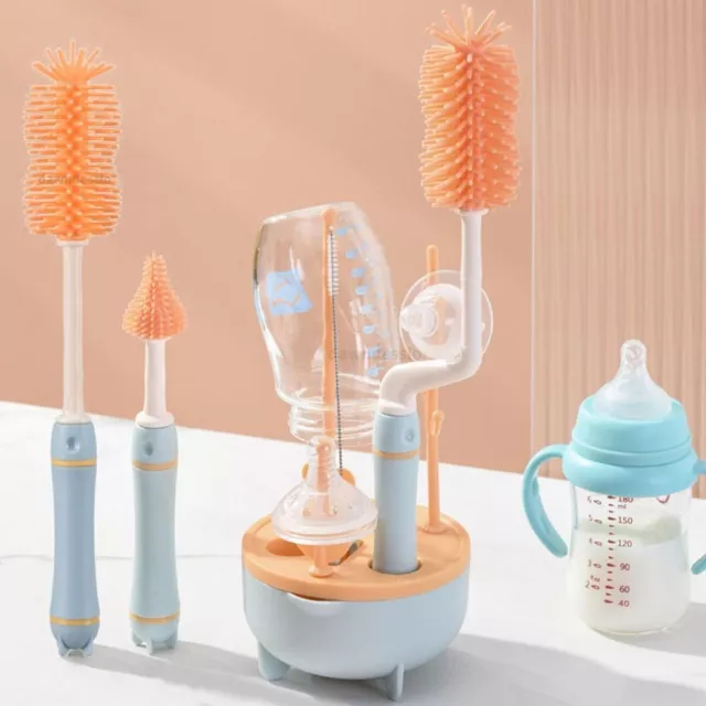 Cepillo de silicona para bebé 360 grados giratorio seco estante bebé botella