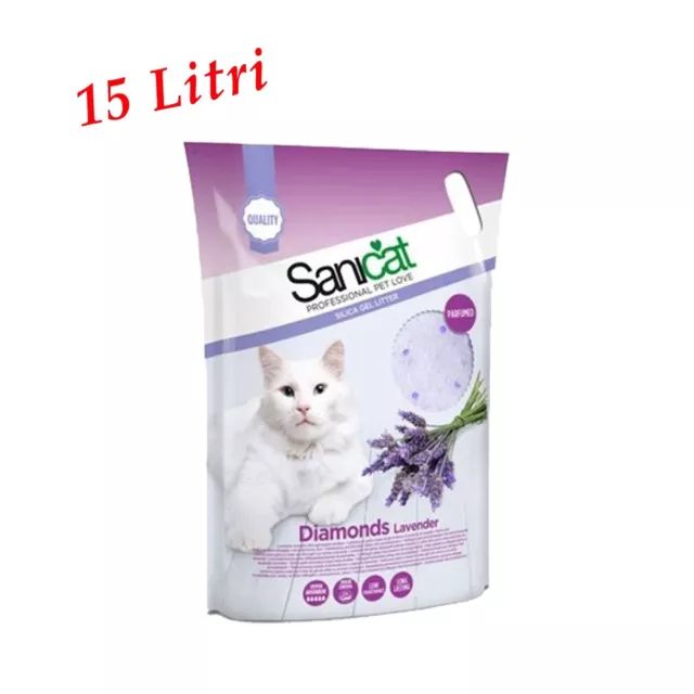 15 Lt LETTIERA AL SILICIO SILICE PER GATTI SABBIA ASSORBENTE SANICAT LAVANDA 1PZ